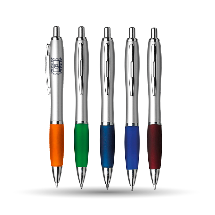 Silver Barrel Curved Design Ballpoint Pen
